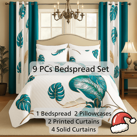 9 Piece Bed Sheet Set In a Bag with Curtains, Queen Comforter Set, Soft Deep Pocket Sheets,Microfiber Bedding