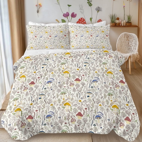 Sleepwish Kids Comforter Set, 3-Piece Mushroom Pastoral Bedding Sets for Girls Twin