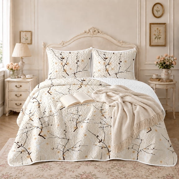 Sleepwish 3 Pieces Quilt Set Twin Size, Colorful Flower Fall Leaves Bedding Set Lightweight Bedspreads Bed Cover