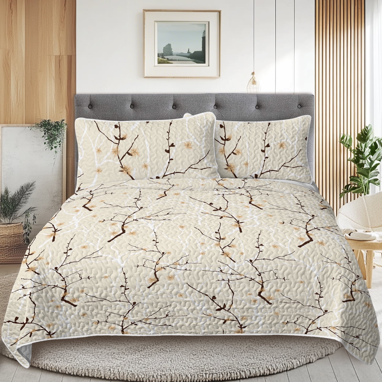 Sleepwish 3 Pieces Quilt Set Queen Size, Colorful Flower Fall Leaves Bedding Set Lightweight Bedspreads Bed Cover