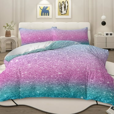 Sleepwish Colorful Bedding Girly Turquoise Blue Pink and Purple Bedding Twin Set Pastel Kids Duvet Cover Set 3 Piece Trendy for Teen Girls