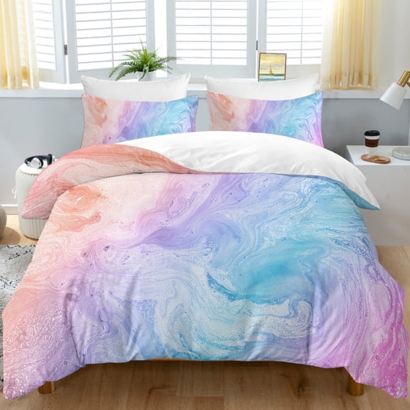 Sleepwish Colorful Duvet Cover for Girls, 3 Piece Marble Gradient Kids Bedding Sets Twin Bed Covers Set