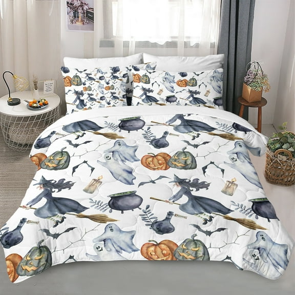 Sleepwish Comforter Set with Sheet 8 Pieces Bed in a Bag Twin Halloween Witch Bedding Set White Bed Set for Kids&Teens