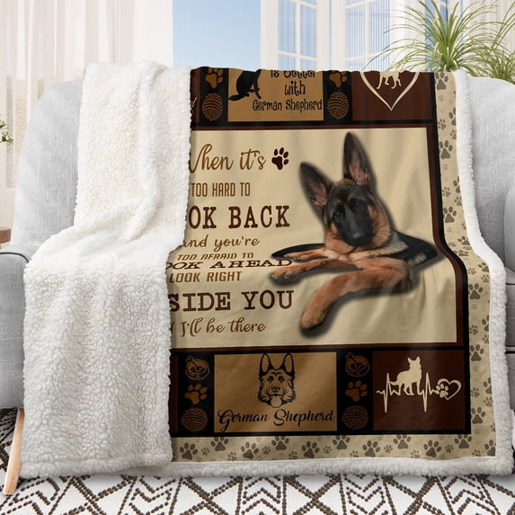 Sleepwish Dog Throw Blanket Flannel Fleece Blanket, German Shepherd Blanket Brown Throws for Couch Sofa, 50x60"