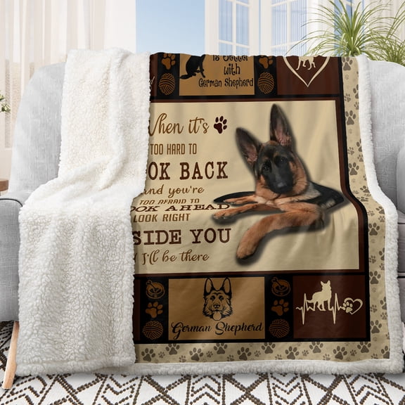 Sleepwish Dog Throw Blanket Flannel Fleece Blanket, German Shepherd Blanket Brown Throws for Couch Sofa, 50x60"