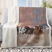 Sleepwish Flannel Fleece Blanket, Horse Blanket Brown Blanket Throws for Couch Sofa, 50x60"