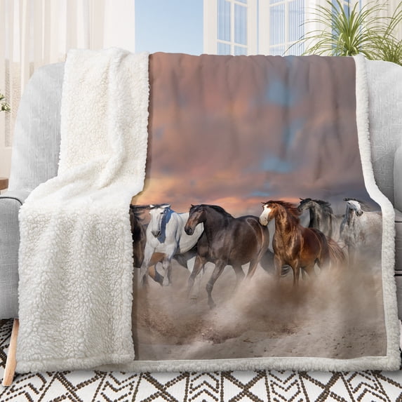 Sleepwish Flannel Fleece Blanket, Horse Blanket Brown Blanket Throws for Couch Sofa, 50x60"