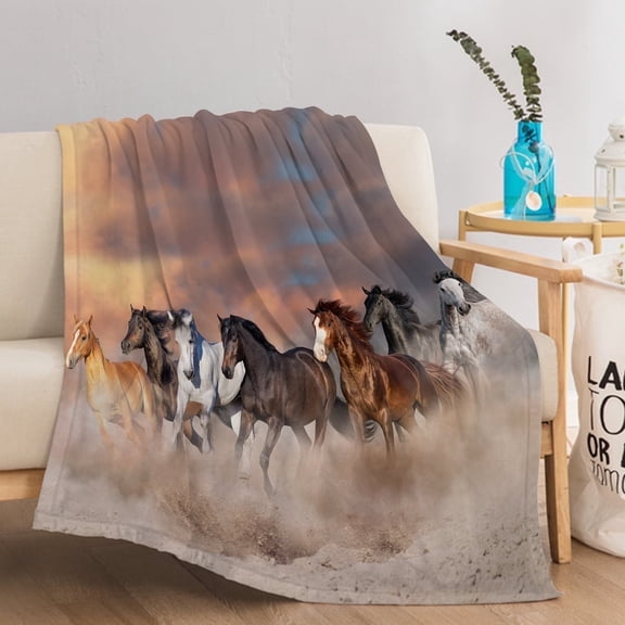 Sleepwish Flannel Fleece Blanket, Horse Blanket Brown Blanket Throws for Couch Sofa, 50x60"