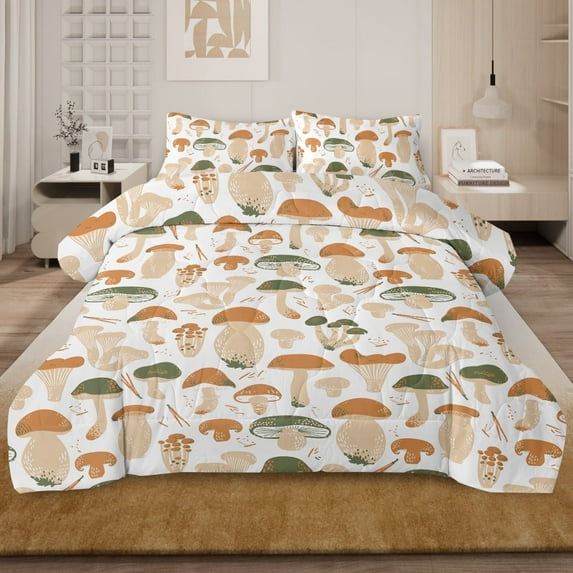 Sleepwish Full Mushroom Comforter Set 3Pcs for Kids Girls Microfiber Brown Bedding Set