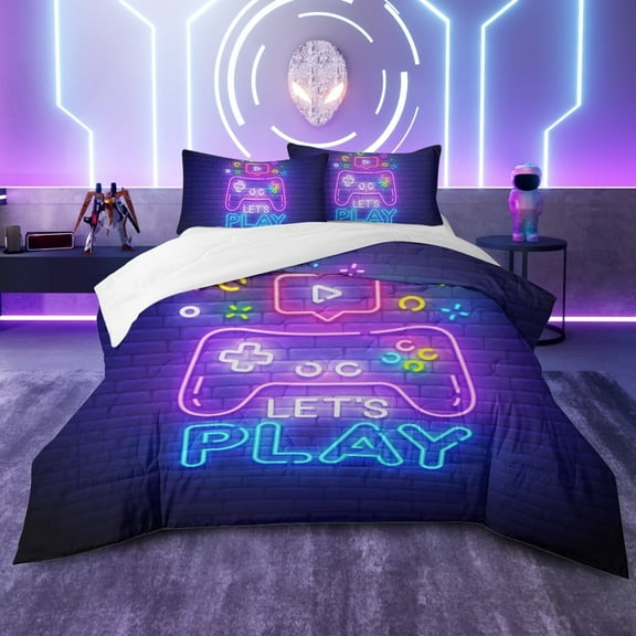 Sleepwish Gaming Comforter Set for Boys, 3-Piece Abstract Neon Kids Bedding Sets Full Size