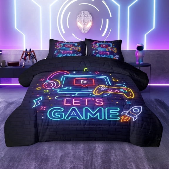 Sleepwish Gaming Comforter Set for Boys, 3-Piece Computer Screen Display Kids Bedding Sets Twin Size