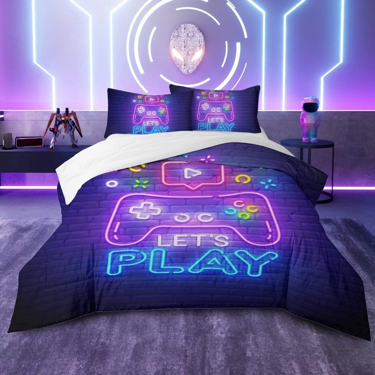 Sleepwish Gaming Comforter Set for Boys, 3-Piece Abstract Neon Kids Bedding Sets Twin Size