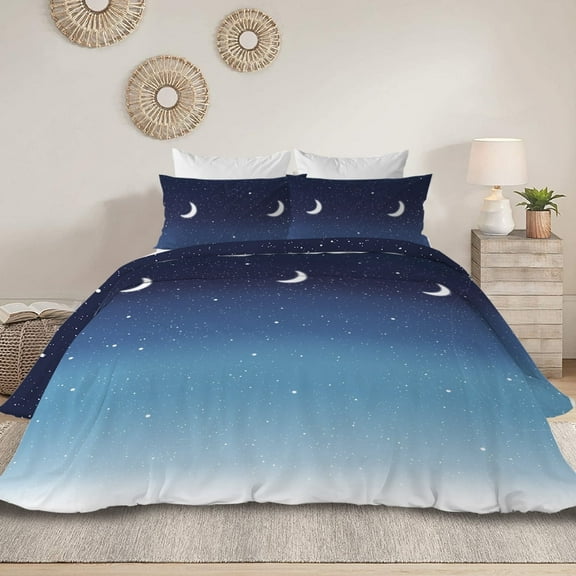 Sleepwish Kids Bedding Galaxy Duvet Cover Set King Size Star Moon Comforter Cover Set,Blue