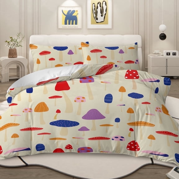 Sleepwish Queen Mushroom Comforter Set 3Pcs for Kids Girls Microfiber Colorful Bedding Set