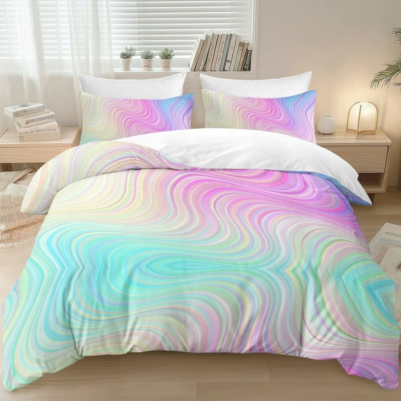 Sleepwish Colorful Duvet Cover for Girls, 3 Piece Marble Gradient Kids Bedding Sets Twin Bed Covers Set