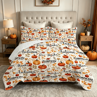 Sleepwish 3 Pieces Quilt Set Full/Queen Size, Colorful Pumpkin Fall Leaves Flower Bedding Set Lightweight Bedspreads Bed Cover