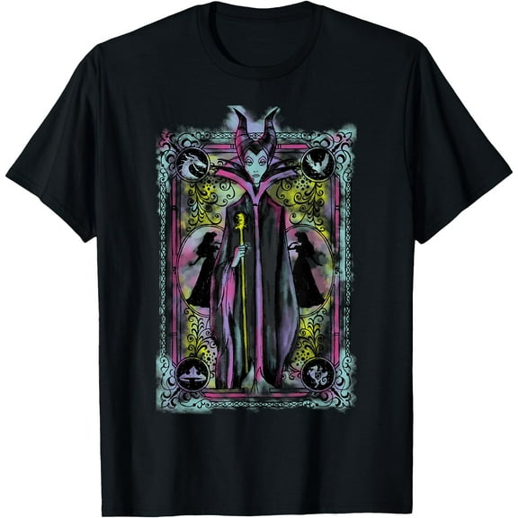Sleepy Beauty Watercolors Card Maleficent DTG Print Unisex T-Shirt,Black Color,Size L