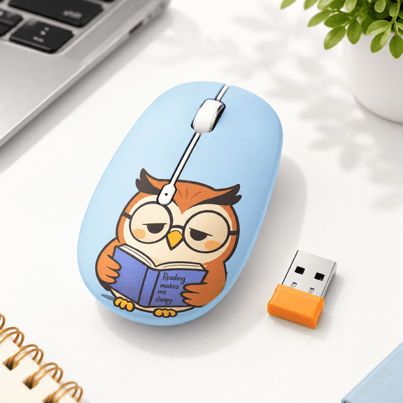 Sleepy Book Owl Cute Silent Wireless Dual Mode Computer Mouse