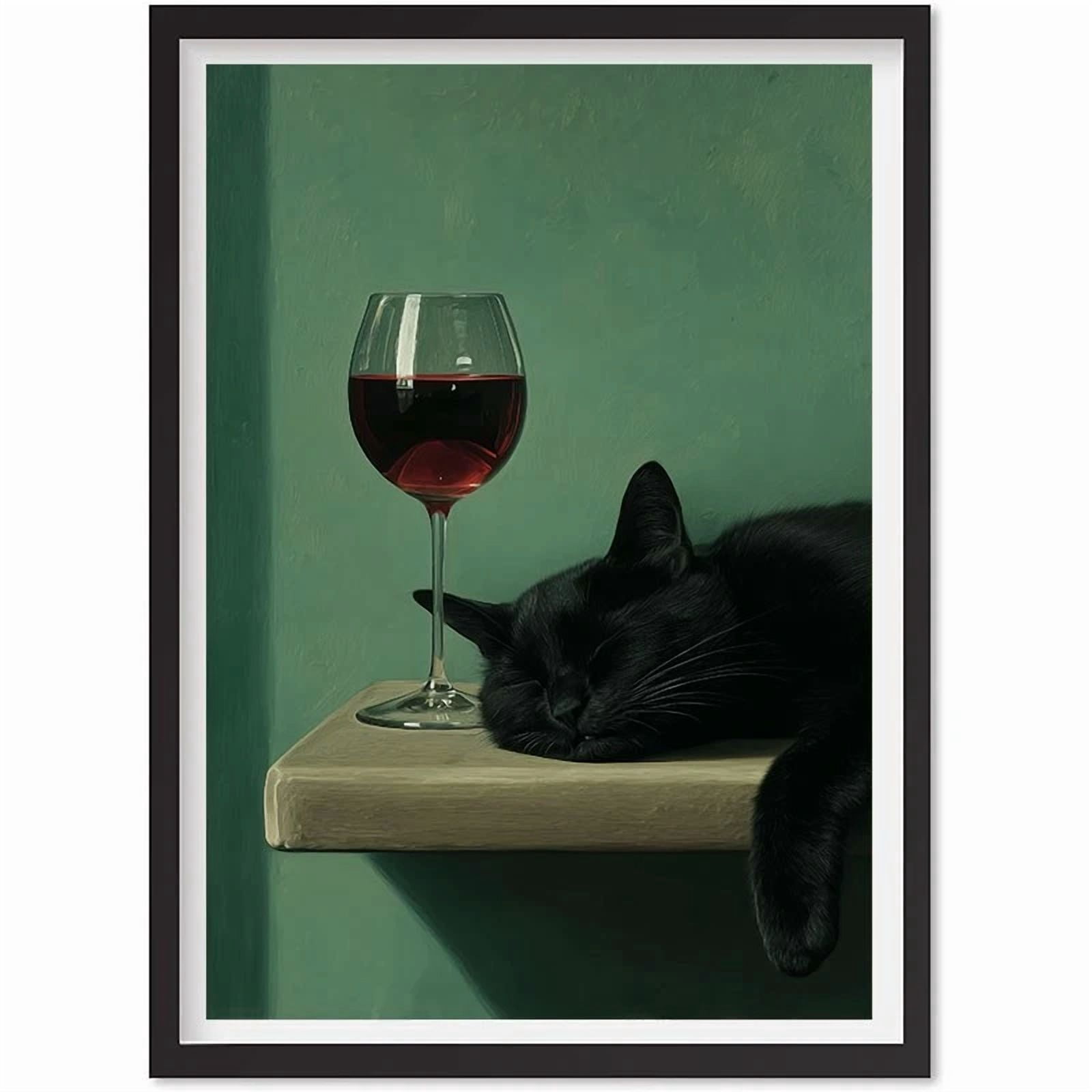 Sleepy Cat With Wine Glass Poster – Moody Gothic Bar Print Wall Art ...