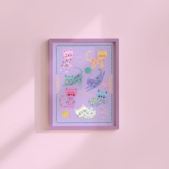 Sleepy Cats Wall Art Flower Cat Nursery Decor, Stretched Canvas Size 8x12