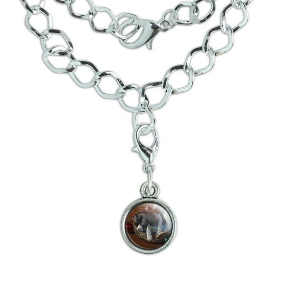 Sleepy Christmas Holiday Puppy Dog Silver Plated Bracelet with Antiqued Charm