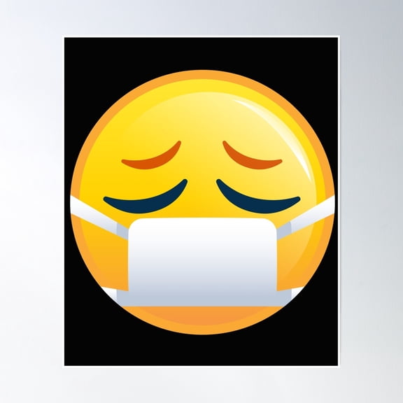 Sleepy Face Medical Mask Emojis Poster Wall Art, Modern Wall Decor, 24x24 UNFRAMED