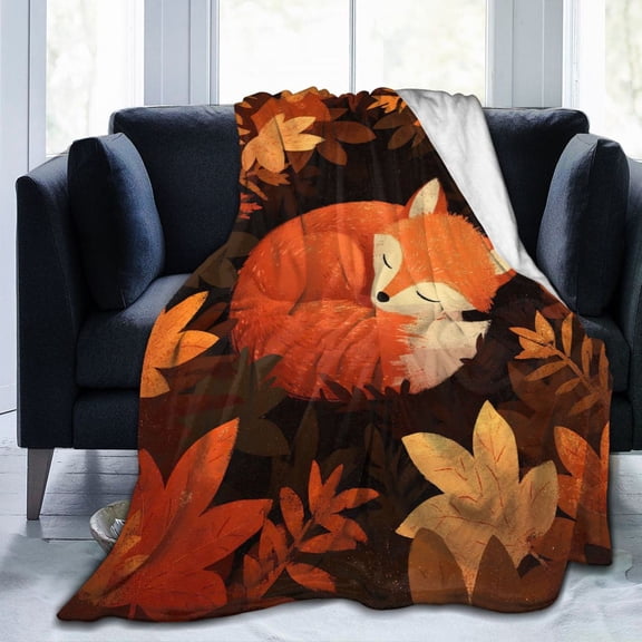Sleepy Fox Autumn Throw Blanket - Cozy Woodland Maple Leaf Art,Warm Fall Home Decor for Sofa, Couch & Bed 50x40