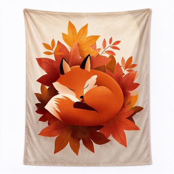 Sleepy Fox Autumn Throw Blanket - Cozy Woodland Maple Leaf Art,Warm Fall Home Decor for Sofa, Couch & Bed 50x40