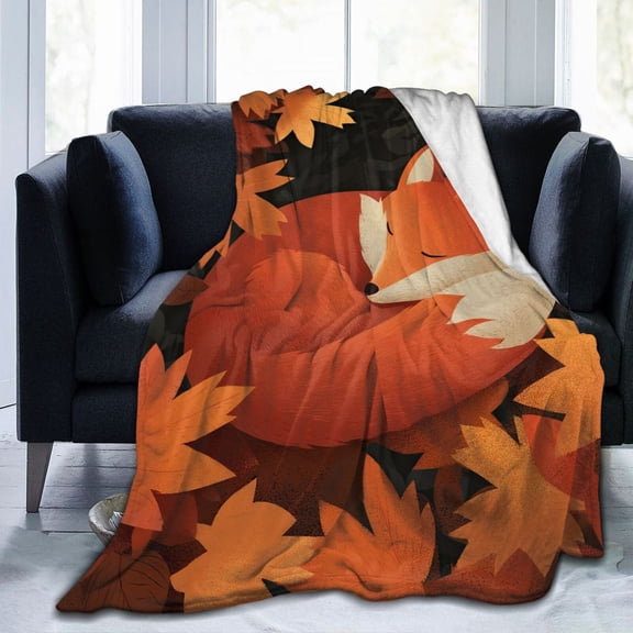 Sleepy Fox Autumn Throw Blanket - Cozy Woodland Maple Leaf Art,Warm Fall Home Decor for Sofa, Couch & Bed 50x40
