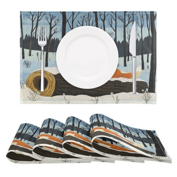 Sleepy Fox Reversible Placemat Non Slip Coffee Mat 18x12 Inch for Dining, Kitchen, Coffee