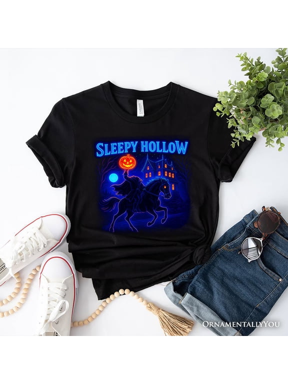 Sleepy Hollow Headless Horseman T-Shirt, Neon Retro Halloween Tee for Spooky Season