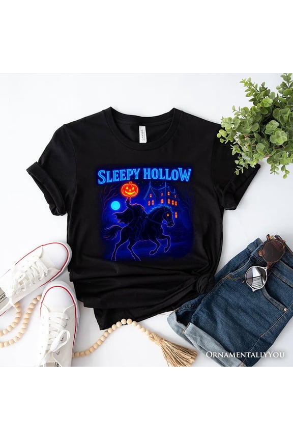 Sleepy Hollow Headless Horseman T-Shirt, Neon Retro Halloween Tee for Spooky Season