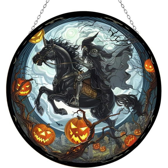 Sleepy Hollow Stained Glass Cat Sun Catcher, Wall Hanging Colored Decor Room Indoor Window Decor, Halloween, Christmas Hanging Ornament