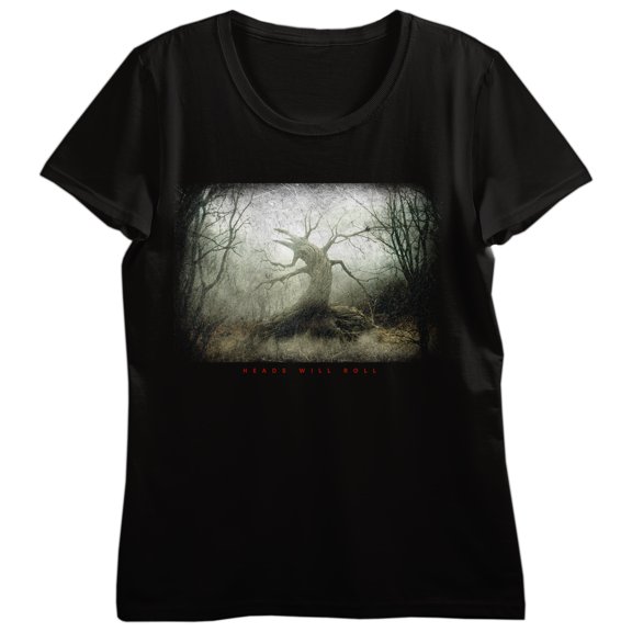 Sleepy Hollow Tree of the dead, Fog, Dead trees, Logo text on Black Adult T-Shirt-Small