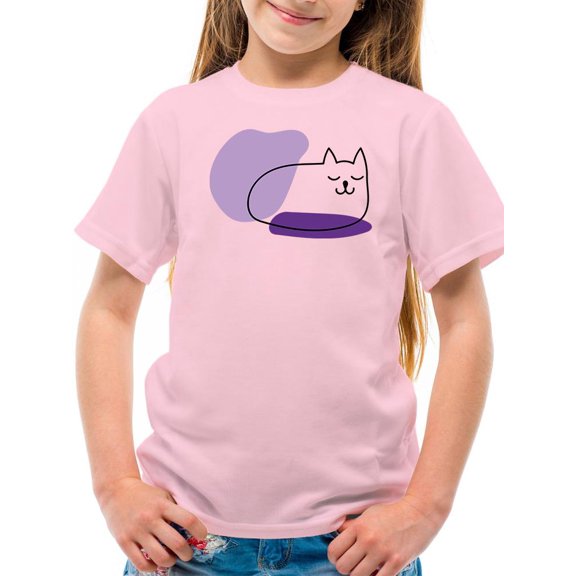 Sleepy Kitten Lineart T-Shirt Juniors -Image by Shutterstock, Small