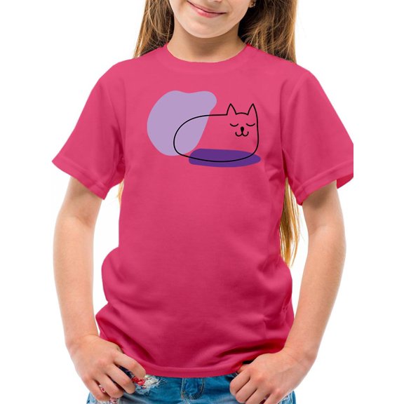 Sleepy Kitten Lineart  T-Shirt Juniors -Image by Shutterstock,  x-Small