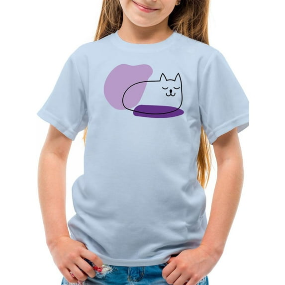 Sleepy Kitten Lineart T-Shirt Juniors -Image by Shutterstock, x-Small