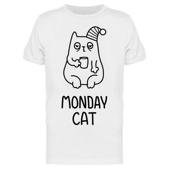 Sleepy Monday Cat With Coffee T-Shirt Men -Image by Shutterstock, Male Small