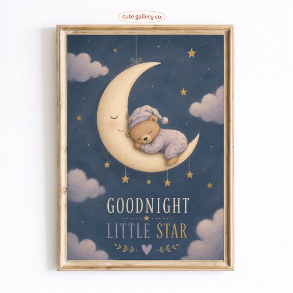 Sleepy Moon Nursery Wall Art Home Decor Unframed Paper Print