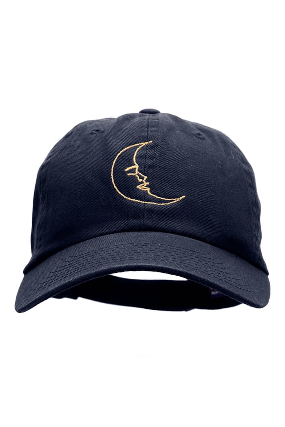 Sleepy Moon Outline Embroidered Unstructured Cotton Twill Cap - Navy OSFM