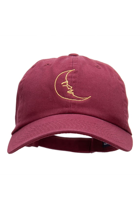 Sleepy Moon Outline Embroidered Unstructured Cotton Twill Cap - Wine OSFM