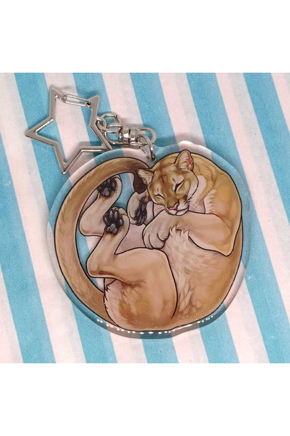 Sleepy Mountain lion Acrylic Keyring (1 keychain)
