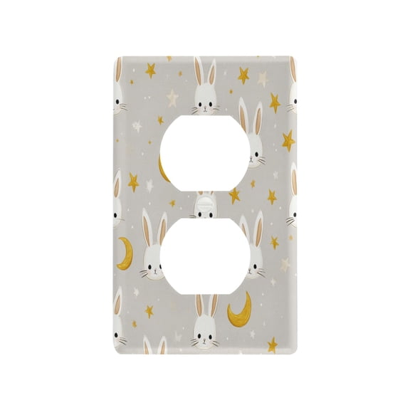 Sleepy Night Bunny Decorative Wall Plate, Flame Retardant PC Plastic Light Switch & Outlet Cover with Mounting Screws Fits Duplex Outlets