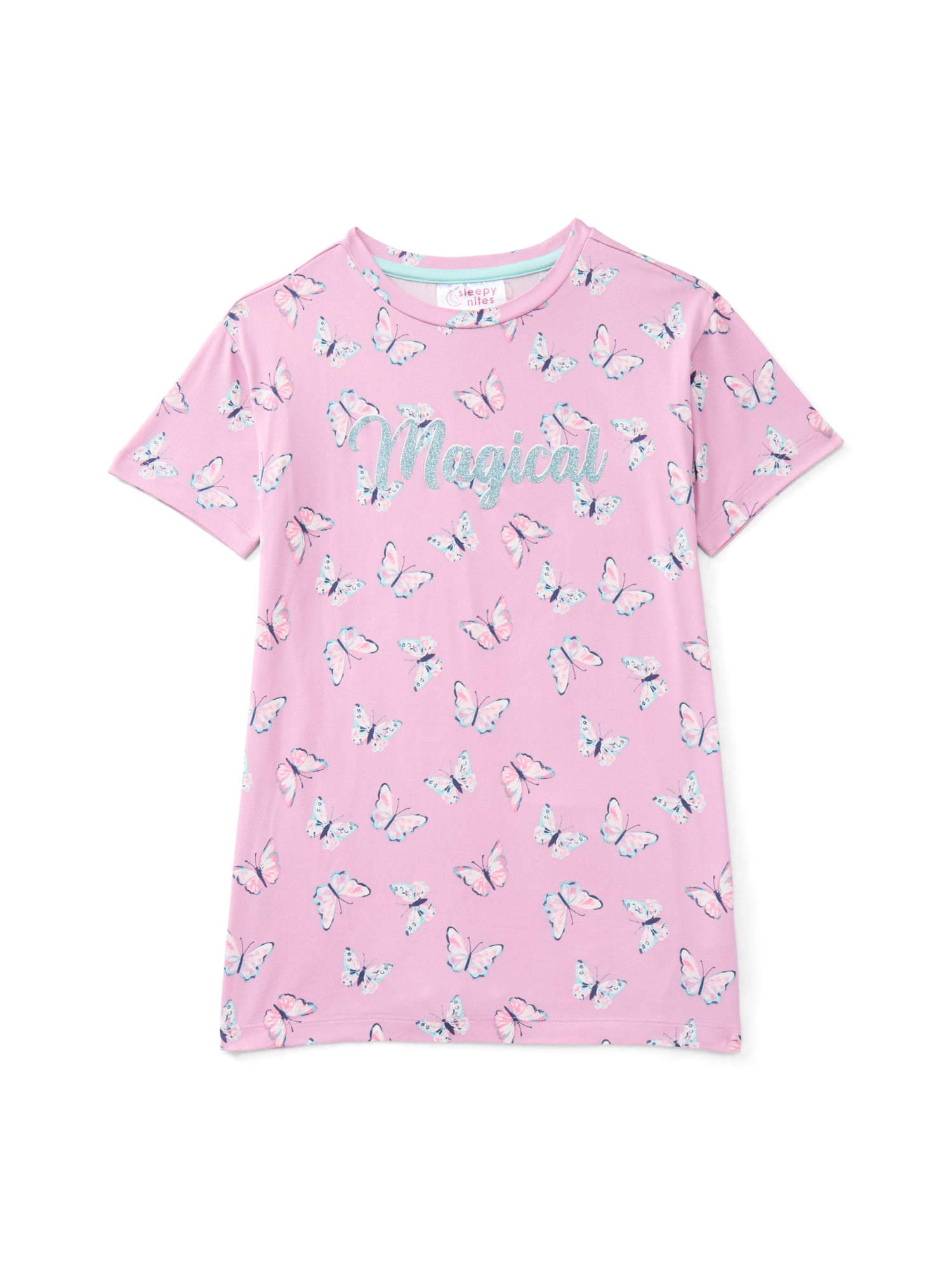 Sleepy Nites Girls' Print Jersey Nightshirt with Short Sleeves, Sizes XS-XL