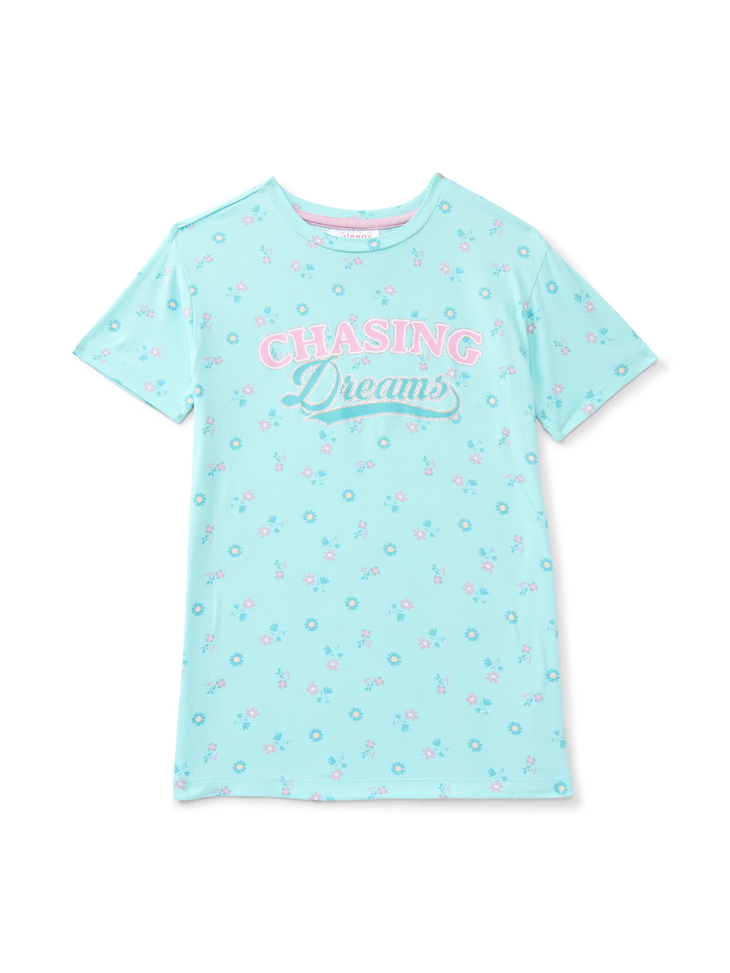 Sleepy Nites Girls' Print Jersey Nightshirt with Short Sleeves, Sizes XS-XL