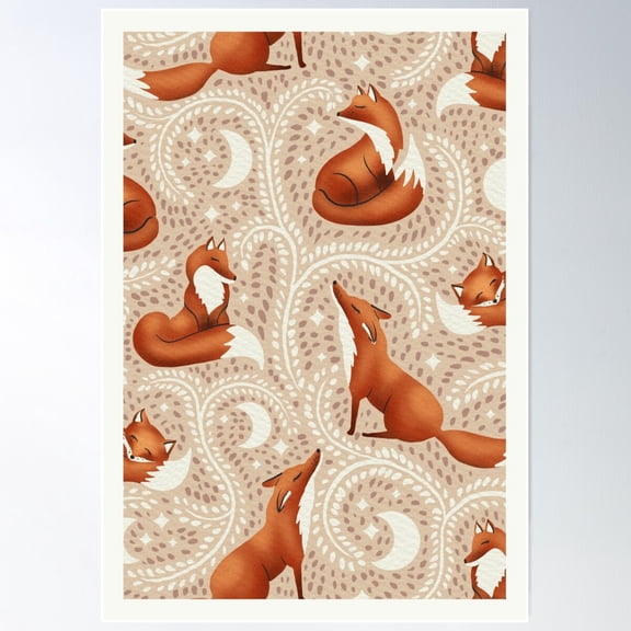Sleepy Orange Fox, Woodland Collection | Wild Animal Print | Beige Poster Wall Art, Modern Wall Decor For Living Room Bedroom, 8x12 UNFRAMED