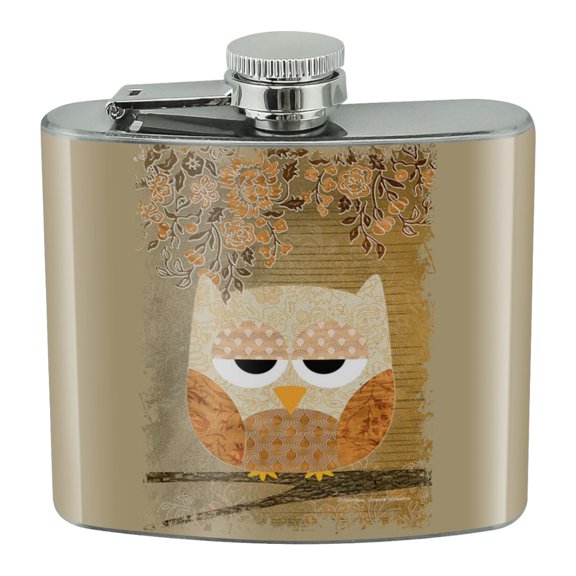 Sleepy Owl Antique Retro Stainless Steel 5oz Hip Drink Kidney Flask