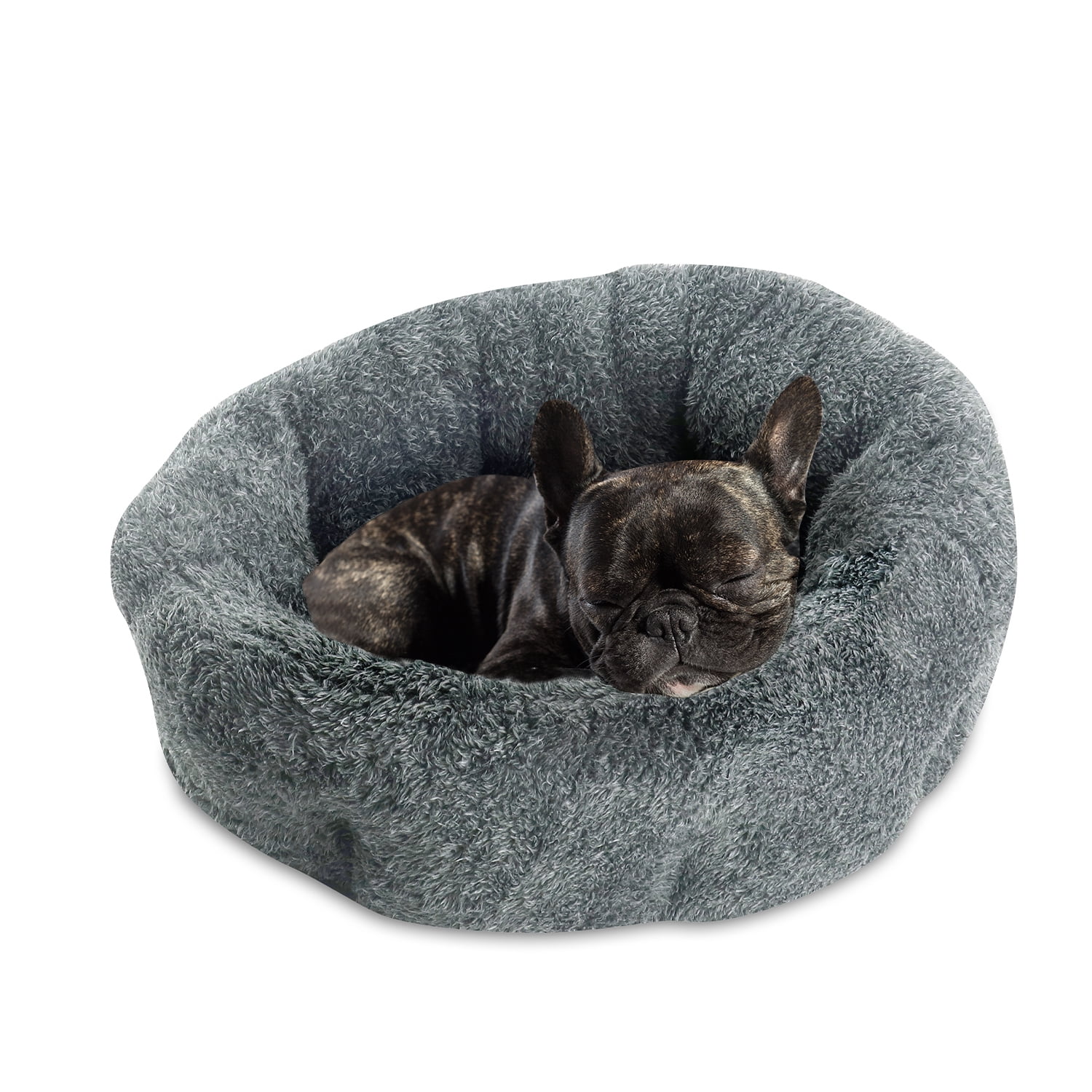 Small Gray Plush Bolster Pet Bed with Washable Cover