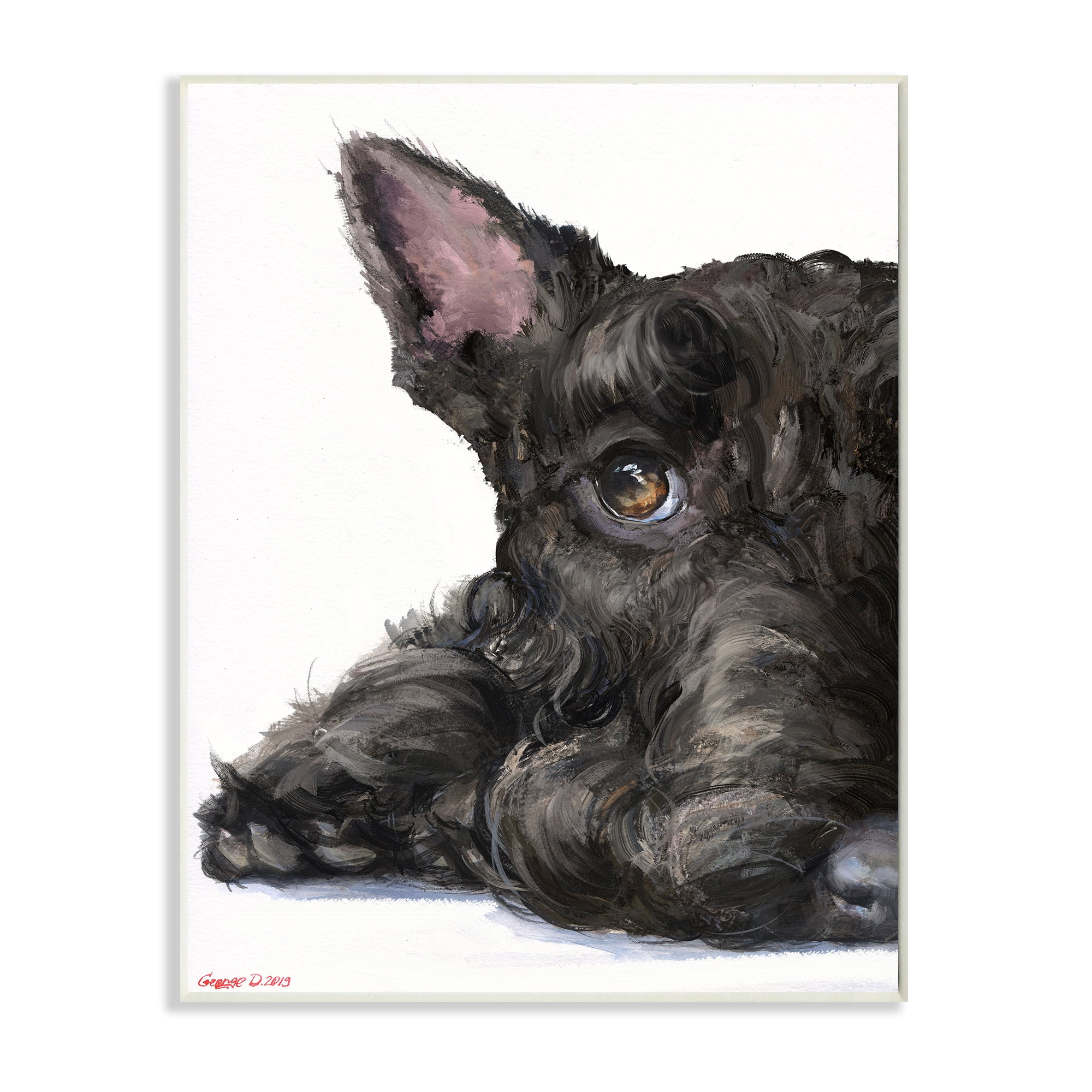 Stupell Industries Sleepy Scottish Terrier Portrait Adorable Pet Dog Wall Plaque, 10 x 15, Design by George Dyachenko