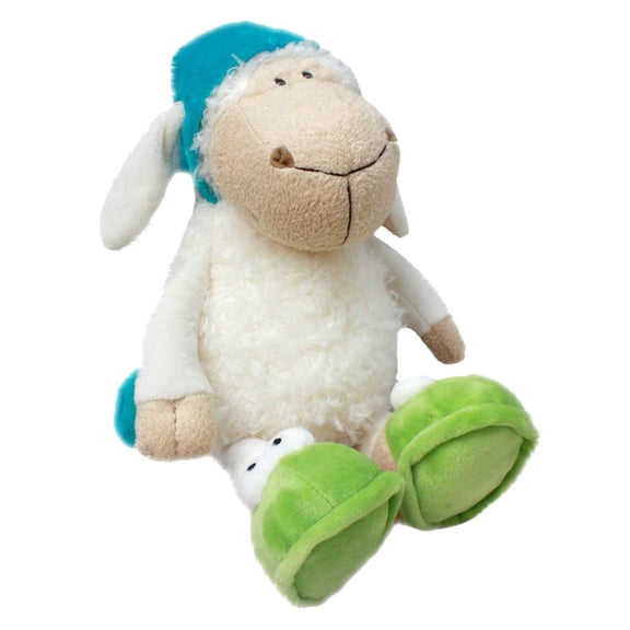 Sleepy Sheep Plush Toy with Sleep Cap Green Slippers, Soft Sheep Stuffed Animal, Plush Sheep Stuffed Sheep Decorative Home Decor Office Birthday Gift for Family Friends Lover